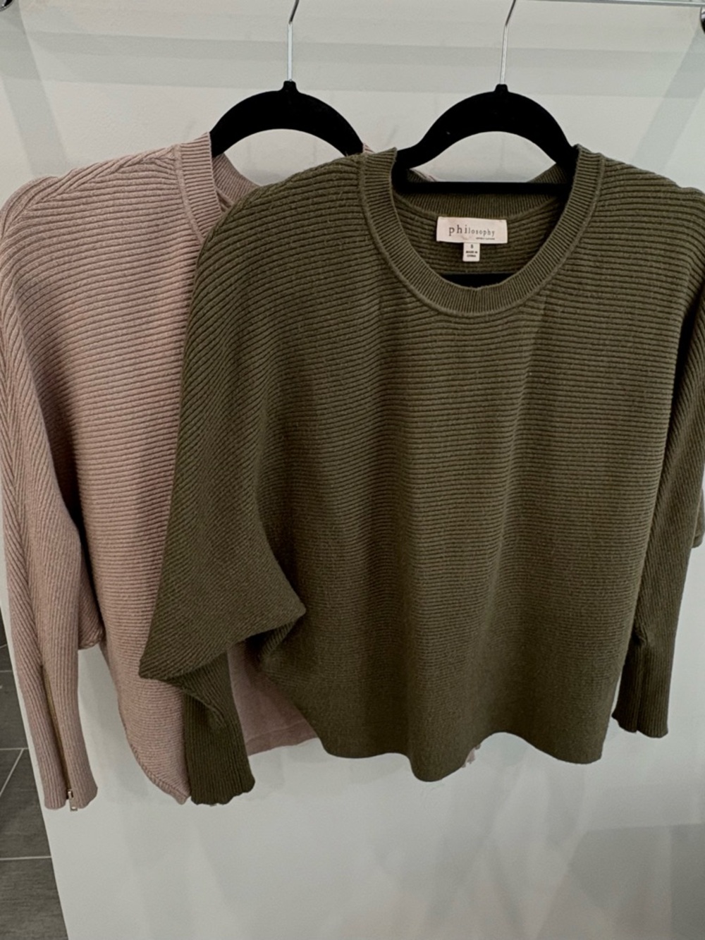 Philosophy Ribbed Crewneck Sweaters - Olive & Tan